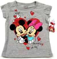 Outlet - Šedé tričko s Mickeym a Minnie zn. Disney 