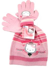 Nové - 2set - Růžová čepice s Hello Kitty + rukavice zn. Sanrio