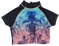 Černo-modro-růžové UV crop tričko s palmami zn. M&Co.
