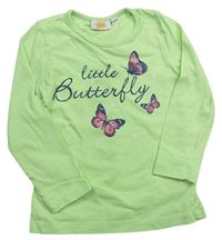 Pistáciové triko s nápisy a motýlky zn. Kids