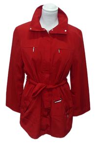 Dámský červený šusťákový jarní kabát s páskem zn. M&S