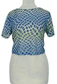 Dámské modro-limetkové vzorované tylové crop tričko zn. Primark 