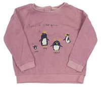 Růžová mikina s tučňáčky zn. M&S