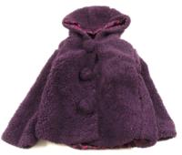 Tmavofialový huňatý oteplený kabátek s kapucí 