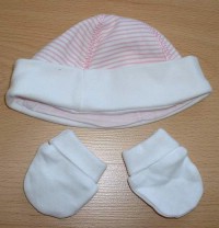 Set - pruhovaná čepička + bílé rukavičky zn. Mothercare