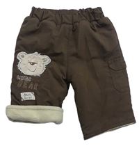 Hnědé šusťákové zateplené kalhoty s medvědem zn. Matalan