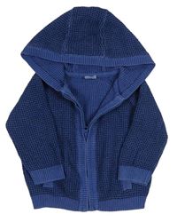 Tmavomodrý žebrovaný propínací svetr s kapucí zn. F&F