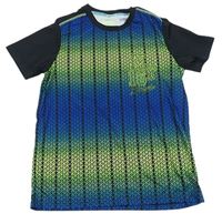 Černo-modro-zelené vzorované sportovní tričko s číslem zn. Manguun