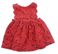 Červené manšestrové šaty s kytičkami zn. Mothercare