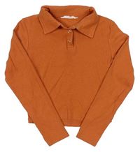 Oranžové žebrované crop triko s límečkem zn. Candy couture