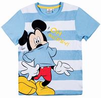 Nové - Světlemodro-bílé pruhované tričko s Mickeym zn. Disney 