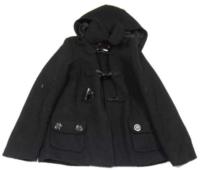 Černý vzorovaný vlněný zimní kabátek s kapucí zn.Y.d.
