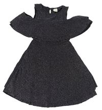Černé třpytivé šaty s volány zn. Zara