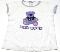 Bílo-fialové tričko s medvídkem vel. 9/10 let