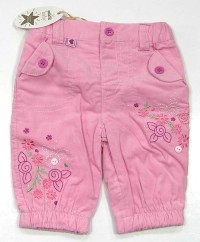 Outlet - Růžové manžestrové oteplené kalhoty s kytičkami zn. Adams