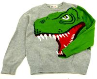 Šedo-zelený svetr s dinosaurem zn. H&M