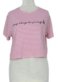 Dámské růžovo-bílé proužkované crop tričko s nápisem zn. Miss Selfridge 