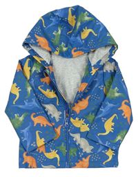 Modrá nepromokavá jarní bunda s dinosaury a kapucí zn. Tu