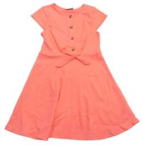 Neonově oranžové žebrované šaty s knoflíky zn. Matalan