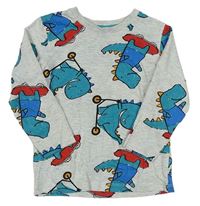 Šedo-tyrkysové pyžamové triko s dinosaury zn. Matalan