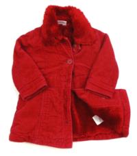 Červený sametovo/riflový podzimní kabátek s límečkem zn. Next
