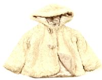 Smetanový chlupatý zateplený kabát s mašličkami zn. Tu