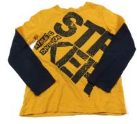 Žluto-tmavomodré triko s nápisem zn. F&F 
