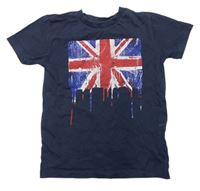 Tmavomodré tričko s britskou vlajkou zn. Next