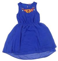Safírové šifonové šaty s kytičkou zn. F&F