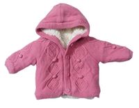 Růžový zateplený propínací svetr s kapucí zn. Mothercare