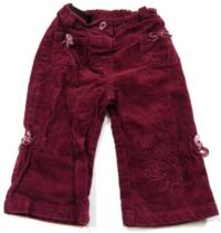 Vínové manžestrové kalhoty s kytičkami zn. Mini mode