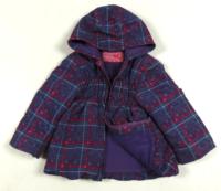Růžovo-fialovo-modrá kostkovaná šusťáková zimní bunda s kapucí zn. TU 