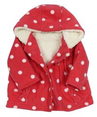 Růžový puntíkatý fleecový zateplený kabátek s kapucí zn. George