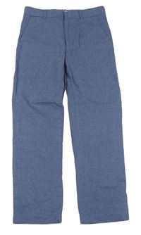 Modré melírované chino lněné kalhoty zn. H&M