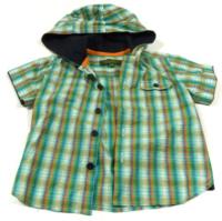 Zeleno-oranžovo-modro-bílá kostkovaná košile s kapucí zn. Ted Baker