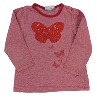 Červené melírované triko s motýly a flitry zn. Topomini
