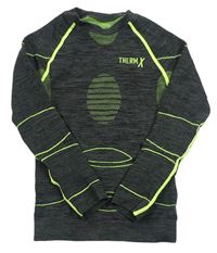 Tmavošedo-černo-neonově zelené melírované funkční sportovní thermo triko zn. C&A