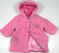 Růžový fleecový zimní kabátek s kapucí a motýlky zn. Mothercare