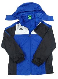 Modro-černo-bílá šusťáková sportovní bunda s logem a kapucí zn. Erima