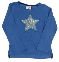 Modré melírované triko s hvězdičkou s flitry zn. Topolino