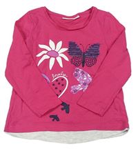 Růžové triko s obrázky s flitry  zn. Kids 