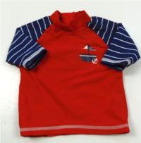 Červeno-tmavomodré plážové UV tričko s lodičkou a proužky zn. Miniclub