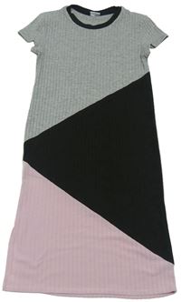 Šedo-černo-růžové žebrované šaty zn. F&F