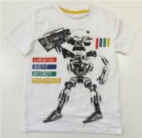 Bílé tričko s robotem a nápisy zn. F&F 
