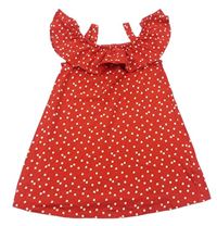 Červené puntíkaté bavlněné šaty s volánem zn. F&F
