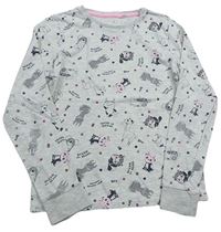 Šedé melírované pyžamové triko s kočičkami zn. C&A
