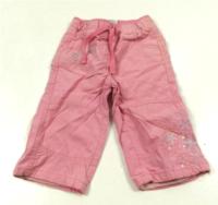 Růžové plátěné oteplené kalhoty s kytičkami a flitry zn. Next