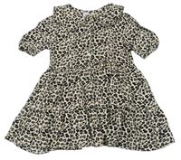 Béžové lehké šaty s leopardím vzorem a límečkem zn. Tu
