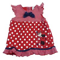 Červené pruhované bavlněné šaty s puntiky a Minnie zn. Disney
