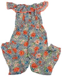 Barevný vzorovaný květovaný kalhotový overal s volánem zn. Primark